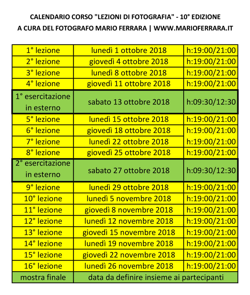 Calendario delle lezioni