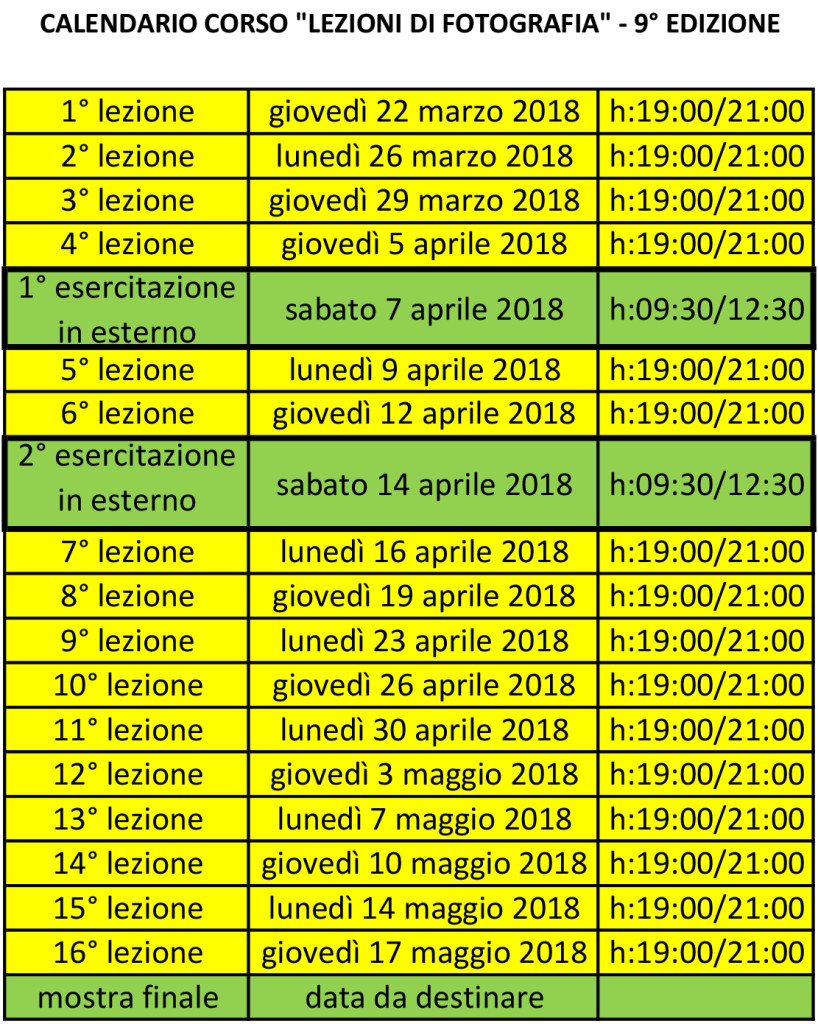 Calendario delle lezioni