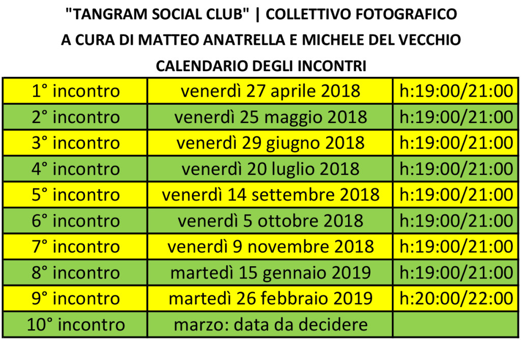 Tangram Social Club | il calendario degli incontri