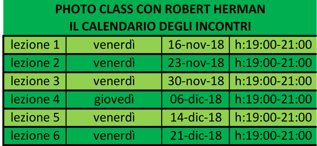 calendario incontri della Photo Class con Robert Herman