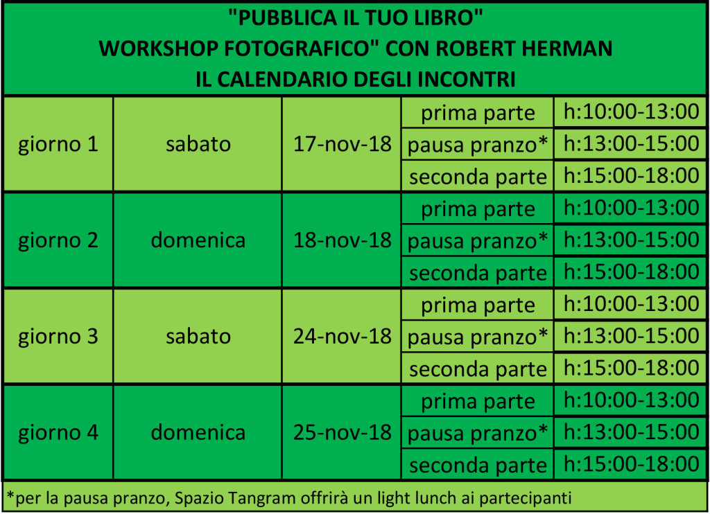 il calendario degli incontri del workshop sull'editing del libro fotografico con Robert Herman